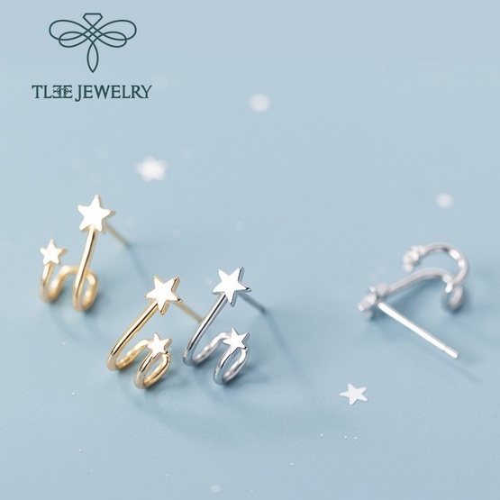 Khuyên tai bạc TLEE sao kép mini kiểu dáng lạ cá tính TleeJewelry B0104