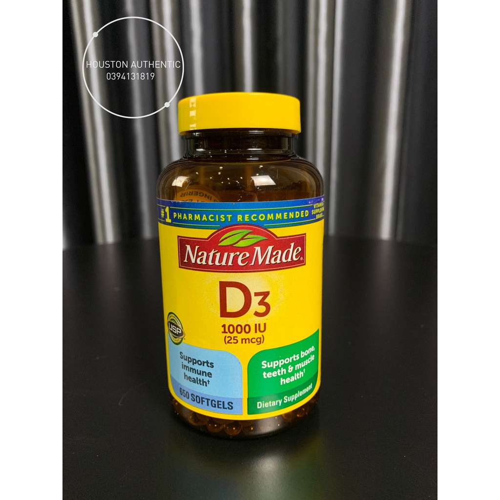 Viên uống bổ sung Vitamin D3 1000 IU Nature Made 650 Viên _ Live mua hàng tại Mỹ