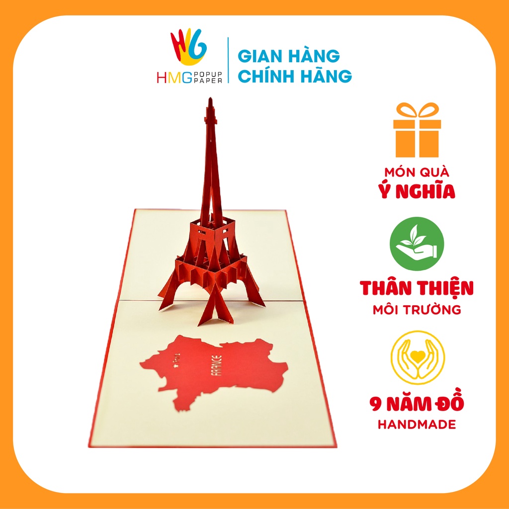 Thiệp Nổi 3D Handmade Tháp Eiffel của Pháp, Quà Tặng Bạn Bè Người Thân Ý Nghĩa