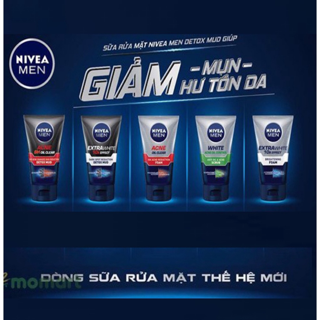 Sữa Rửa Mặt Nivea Men Extra White Sáng Da Giảm Mụn Bay Nhờn Hiệu Quả Tuýp 100g