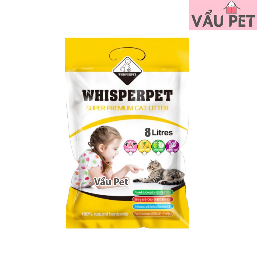 Cát vệ sinh cho mèo Whisper Pet siêu hút thấm gói 8L