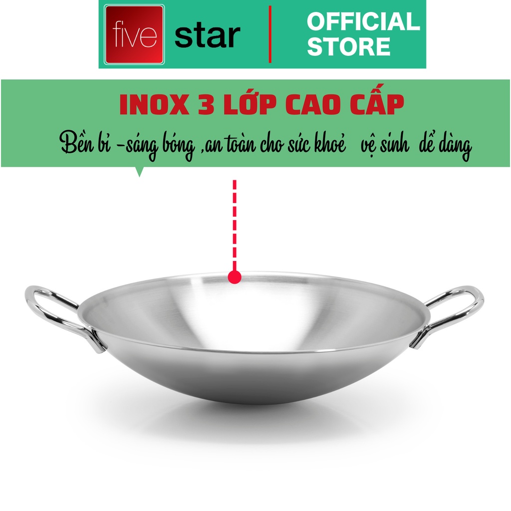 Chảo Xào Inox 304 Thân Đúc Đáy Liền Fivestar Plus 36cm