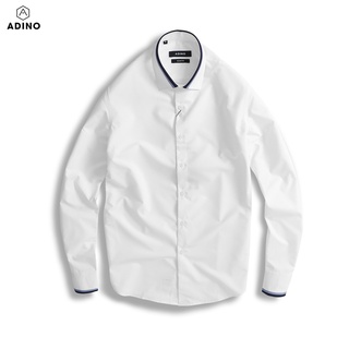 Áo sơ mi nam hàn quốc phối màu cổ áo tay áo ADINO màu trắng kem vải nến lụa sợi sồi dáng slimfit công sở trẻ trung SM09