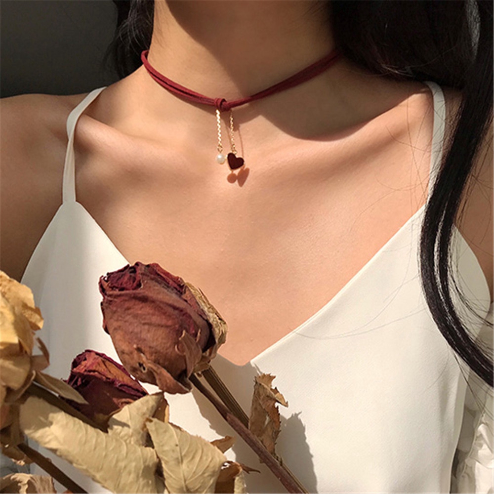 Dây Chuyền Choker Mặt Hình Trái Tim Thời Trang Cho Nữ