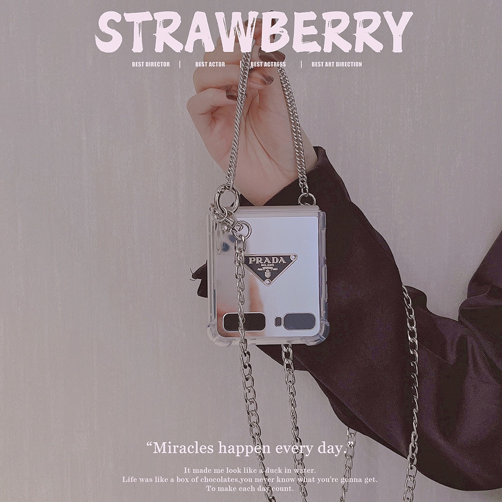 Ốp Điện Thoại Nắp Lật Mặt Gương Kèm Dây Đeo Cho Samsung Galaxy Z Flip 1/2 Z Flip1 ZFlip2 ZFlip 1