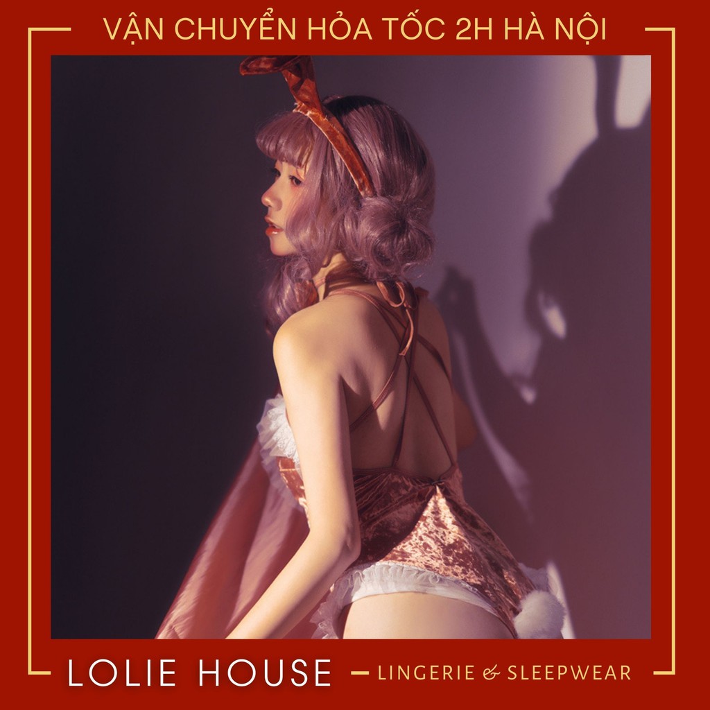 Bodysuit cosplay thỏ hầu gái playboy sexy bằng nhung có bờm tai thỏ bunny LOLIE HOUSE - CP14