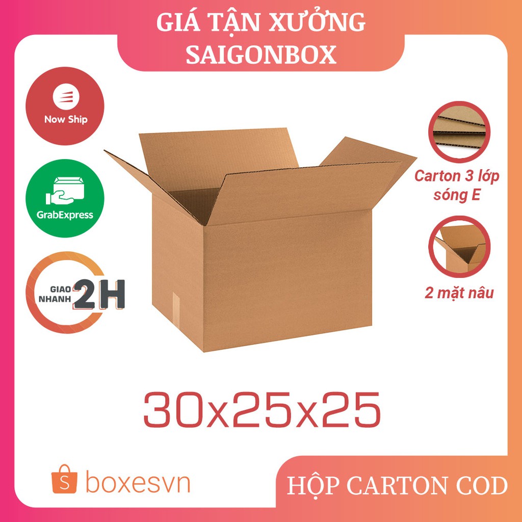 Combo 100 thùng hộp carton size 30x25x25 cm để đóng gói hàng hóa