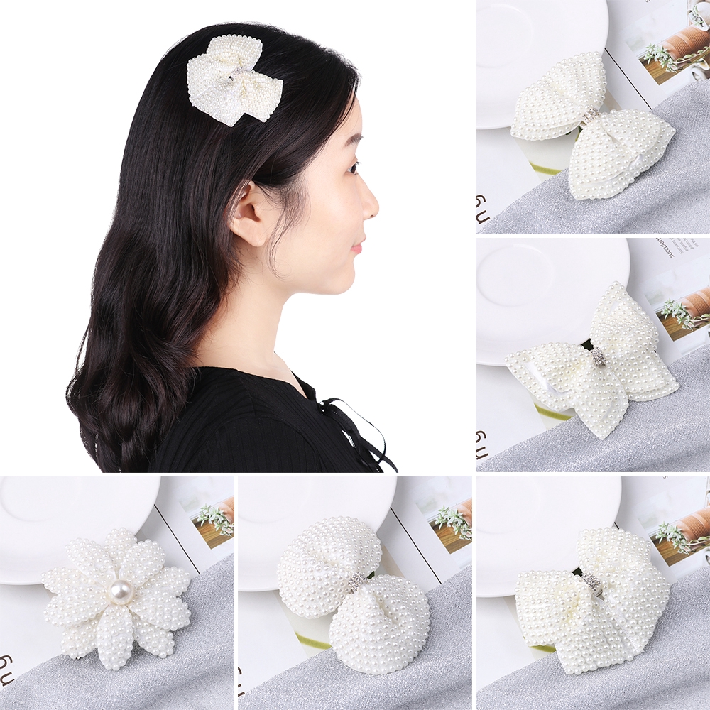 Kẹp Tóc Hình Nơ Đính Ngọc Trai Xinh Xắn Cho Bé Gái