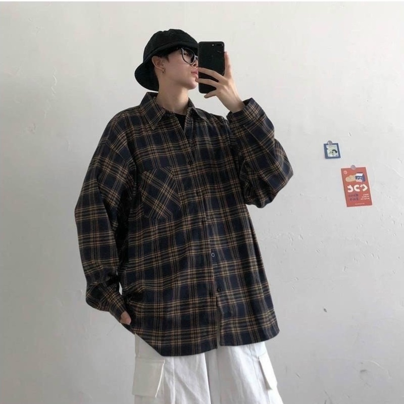 Áo Khoác Sơ Mi Nam Sọc Caro Tay Dài Phong Cách Hàn Năng Động Trẻ Trung NN-0034-tuideocheonguc.com