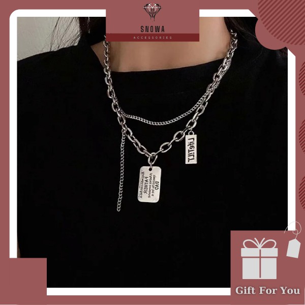 Vòng cổ choker, dây chuyền bạc titan nam nữ cao cấp SNOWA hai dây Father