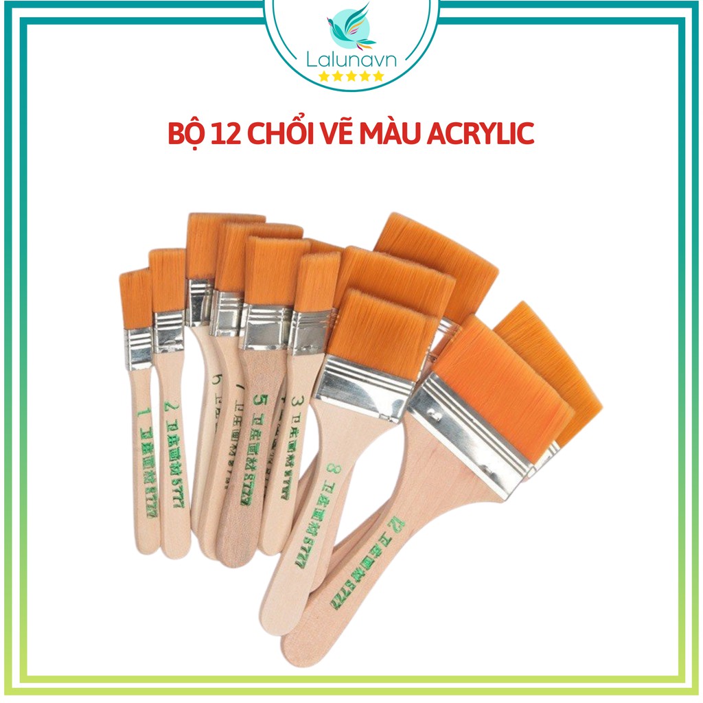 Bộ 12 chổi vẽ , cọ vẽ màu nước , chổi vẽ tường màu 3D , acrylic , sơn dầu - A39