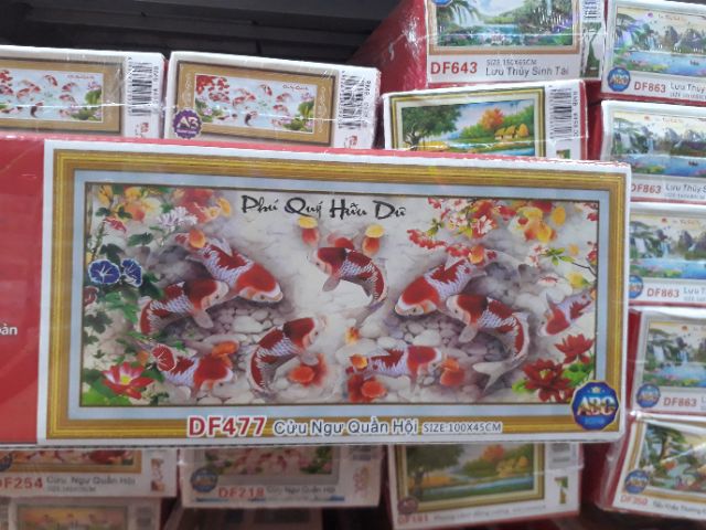 Tranh Đính Đá CÁ PHÚ QUÝ HỮU DƯ DF477 (100x45cm)