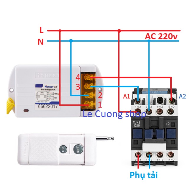 Bộ công tắc điều khiển từ xa cho máy bơm nước,thiết bị công suất lớn (1 pha ,3 pha) tải 0-4000W (0-5HP),contactor,khởi