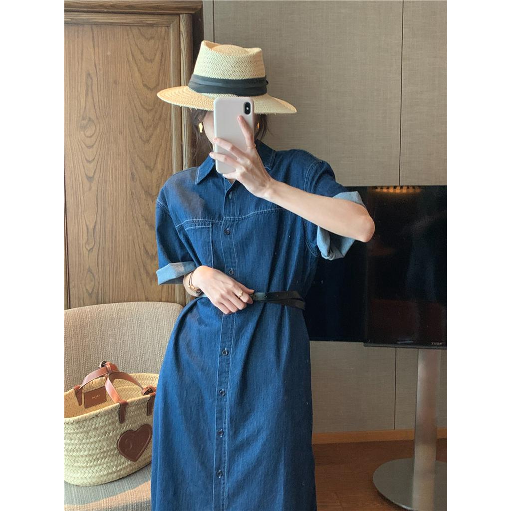 54804 Đầm Denim Dài Tay Ngắn Có Thắt Lưng