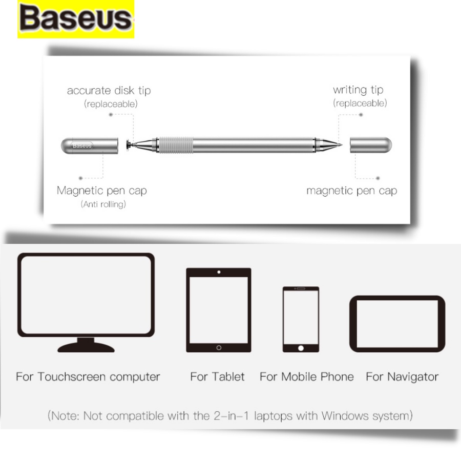Bút Cảm Ứng Điện Dung Baseus Stylus 2 Trong 1 Đa Năng Cho Máy Tính Bảng iPad iPhone Samsung Xiaomi Huawei LV385