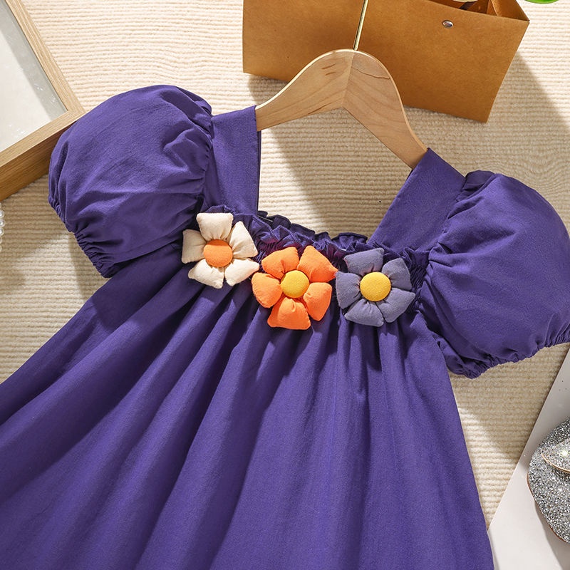 Đầm Công Chúa Tay Ngắn Phồng Mẫu Mới 2023 Phong Cách Hàn Quốc Thời Trang Mùa Hè Cho Bé Gái