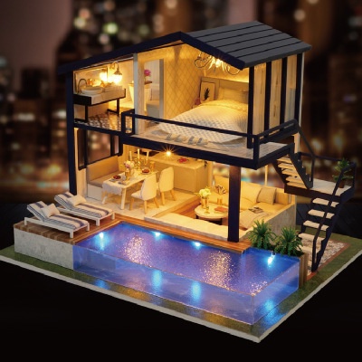 Nhà mô hình tự lắp ráp DIY - Biệt thự hồ bơi cao cấp A066