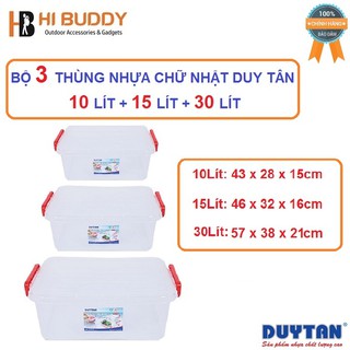 Bộ 3 Thùng nhựa chữ nhật Duy Tân 10L + 15L + 30L Trong suốt Giá Siêu Tiết Kiệm