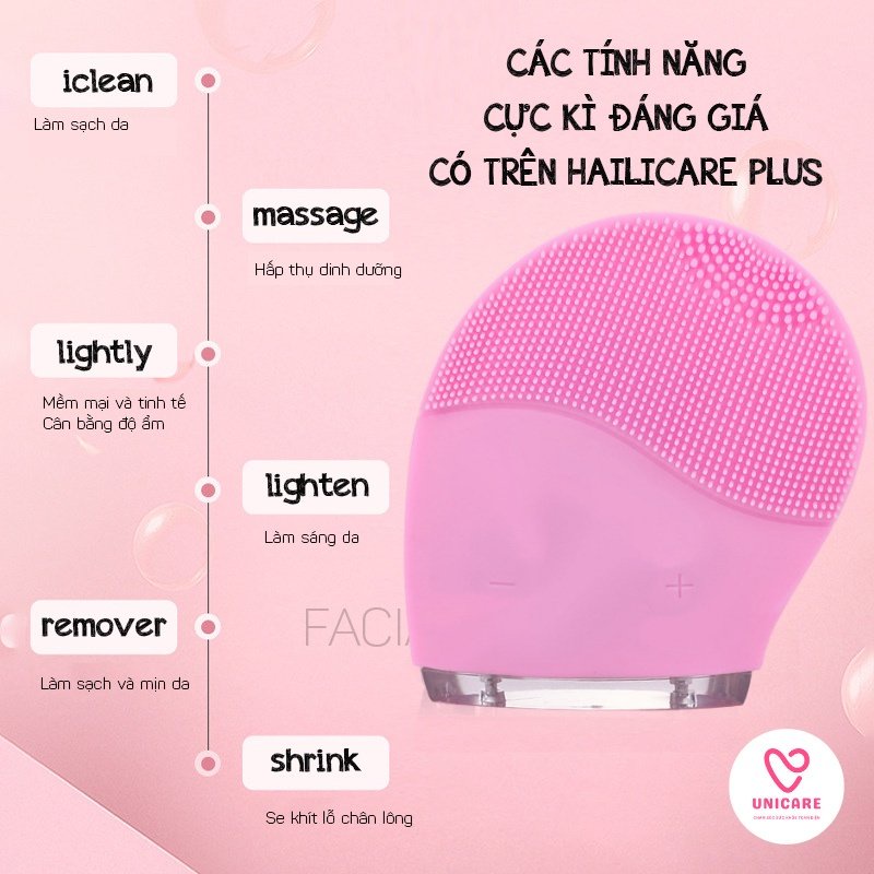 Máy rửa mặt cao cấp rung sóng siêu sonic 4.0  Hailicare Feather - Máy rửa mặt massage làm sạch sâu