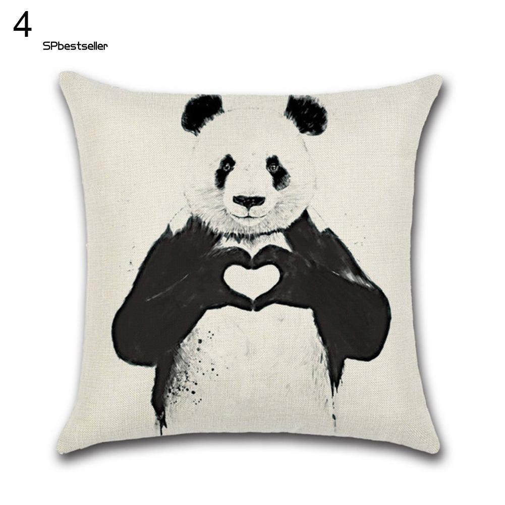 Vỏ gối sofa vải lanh in hình gấu panda dễ thương