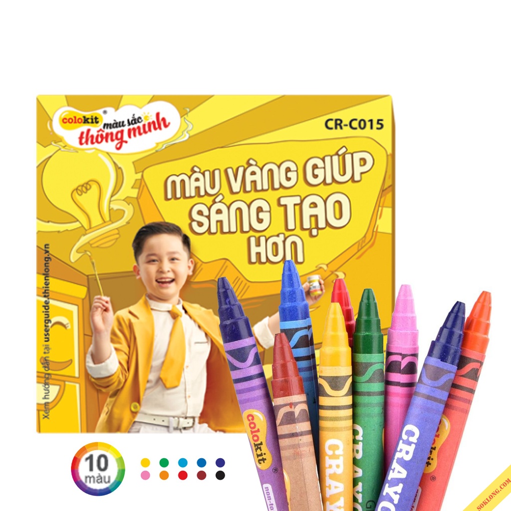 Sáp tô màu bộ 10 màu Thiên Long Colokit CR-C015 bút sáp vẽ mỹ thuật an toàn