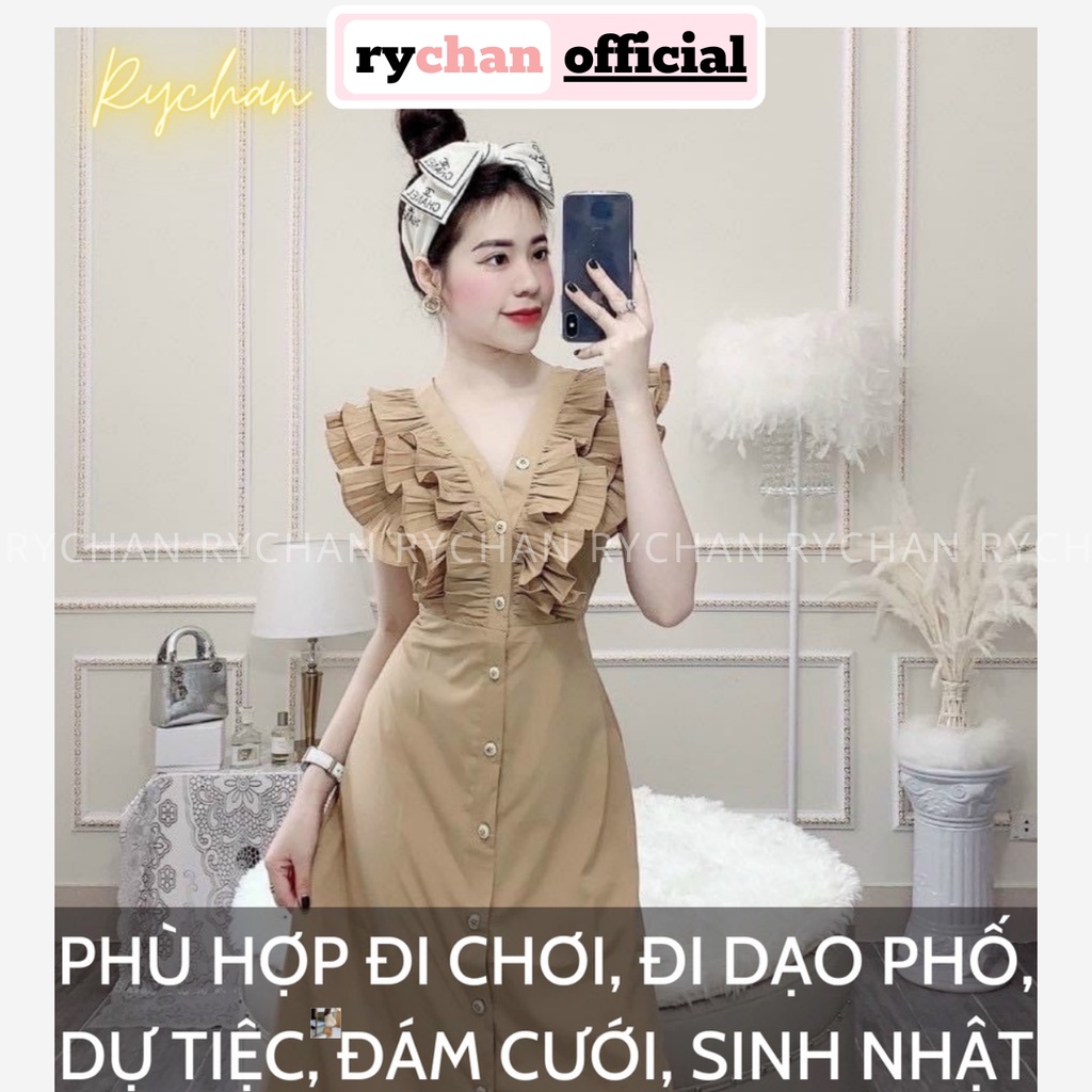 Đầm Xòe Cổ V Tim Sơ Mi Tay Bèo Màu Trắng Màu Nude Be Màu Xanh Dương - DX0158