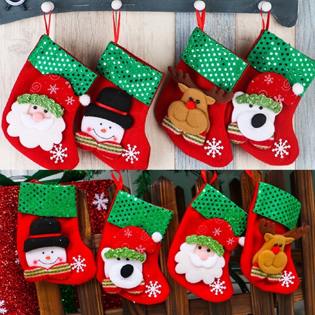 Tất đựng quà Giáng sinh / năm mới có dây treo trang trí cây thông Noel độc đáo