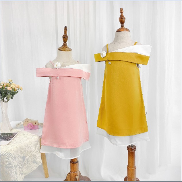 Váy bé gái ILABY charmaine dress chất lụa hai dây cài hoa lót habutai kiểu dáng độc đáo [V164] – ILABY >>> top1shop >>> shopee.vn