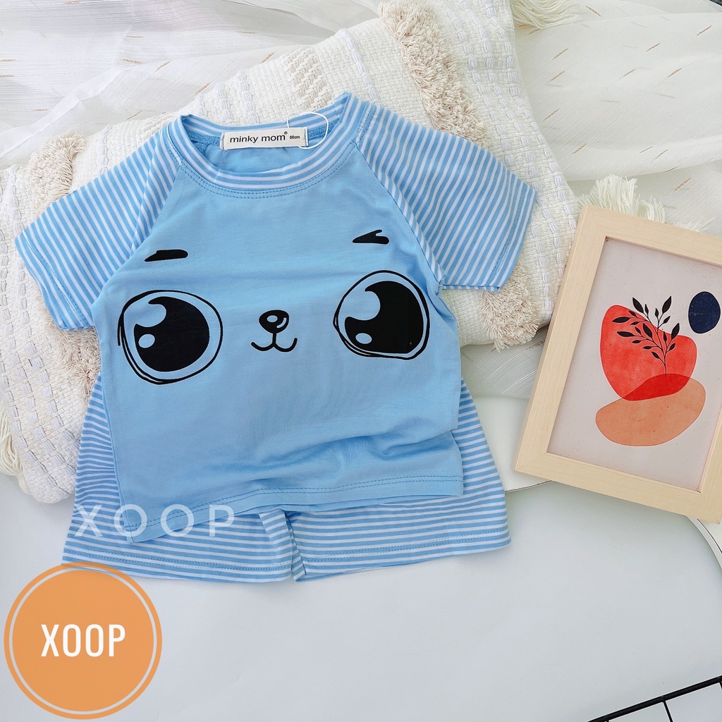 Bộ cộc thun lạnh hàng minky mom họa tiết 2 mắt-kẻ  phối tay cho bé  shop phúc yến