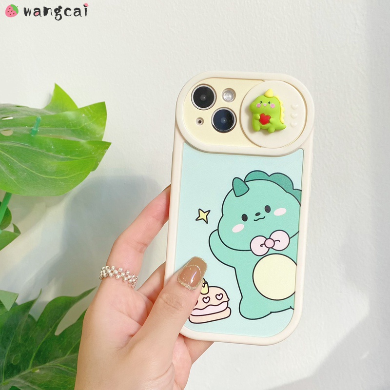 Ốp Điện Thoại Dẻo Họa Tiết Gấu / Thỏ / Khủng Long Có Nắp Trượt Bảo Vệ Camera Cho iPhone 13 12 11 Pro Max XS Max XR X