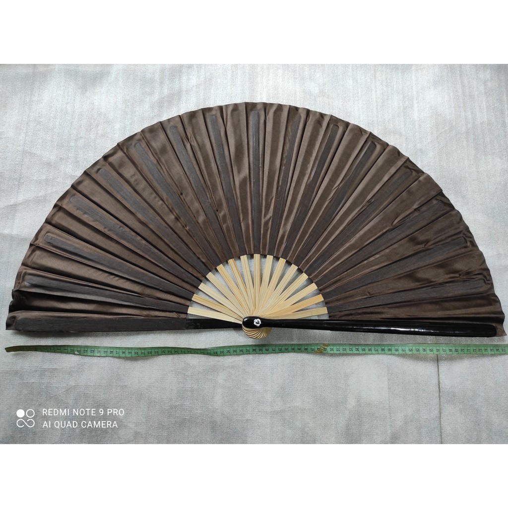Quạt Vải Lụa (35 - 40cm) Nâu Trơn, Nán Tre, Quạt Cầm Tay