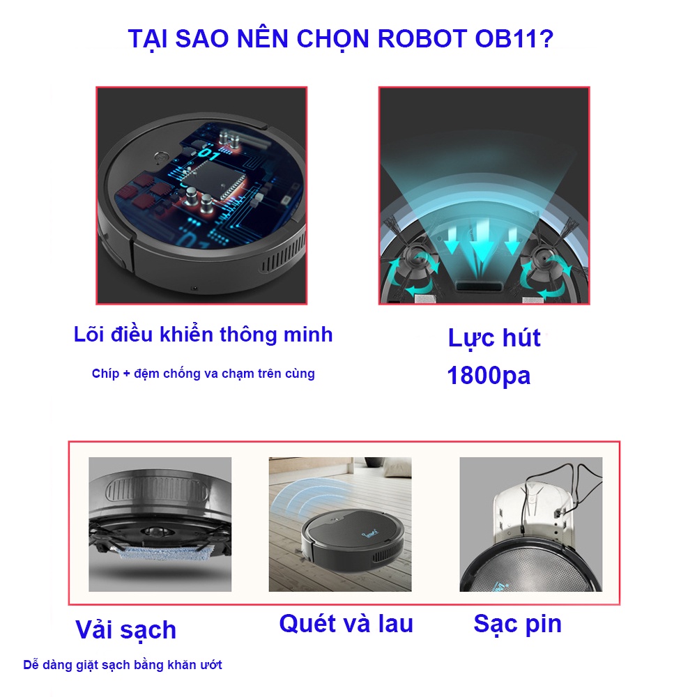 Robot Hút Bụi, Robot Hút Bụi Lau Nhà Thông Minh - Công Suất Lớn, Tự Động Sạc Khi Hết Pin, Lập Trình Đường Đi. BH 12Tháng