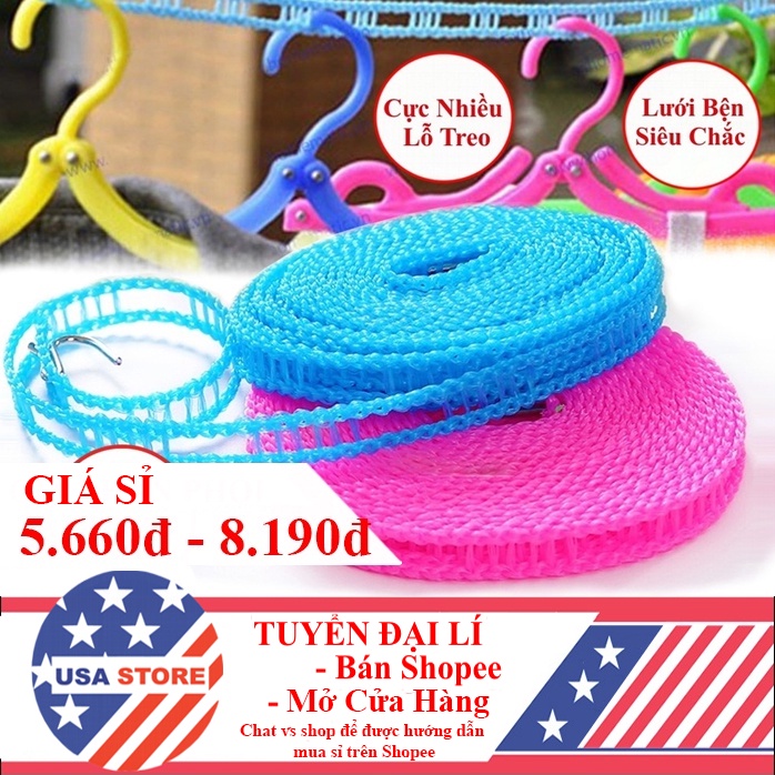 Cuộn Dây Phơi Đồ, Phơi Quần Áo Nhựa DÀI 5 MÉT - Sợi Cước Bện Siêu Chắc, Có Nhiều Lỗ Móc Chống Bay, Trượt