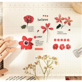 Sticker trong suốt hình hoa và lá cây phong cách vintage, retro trang trí sổ tay, bullet journal