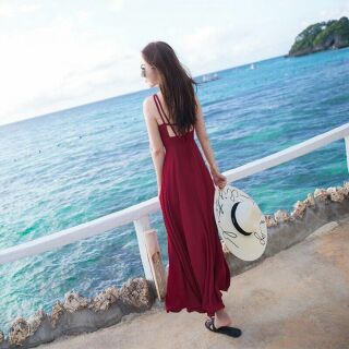 Đầm maxi xẻ tà dây lưng