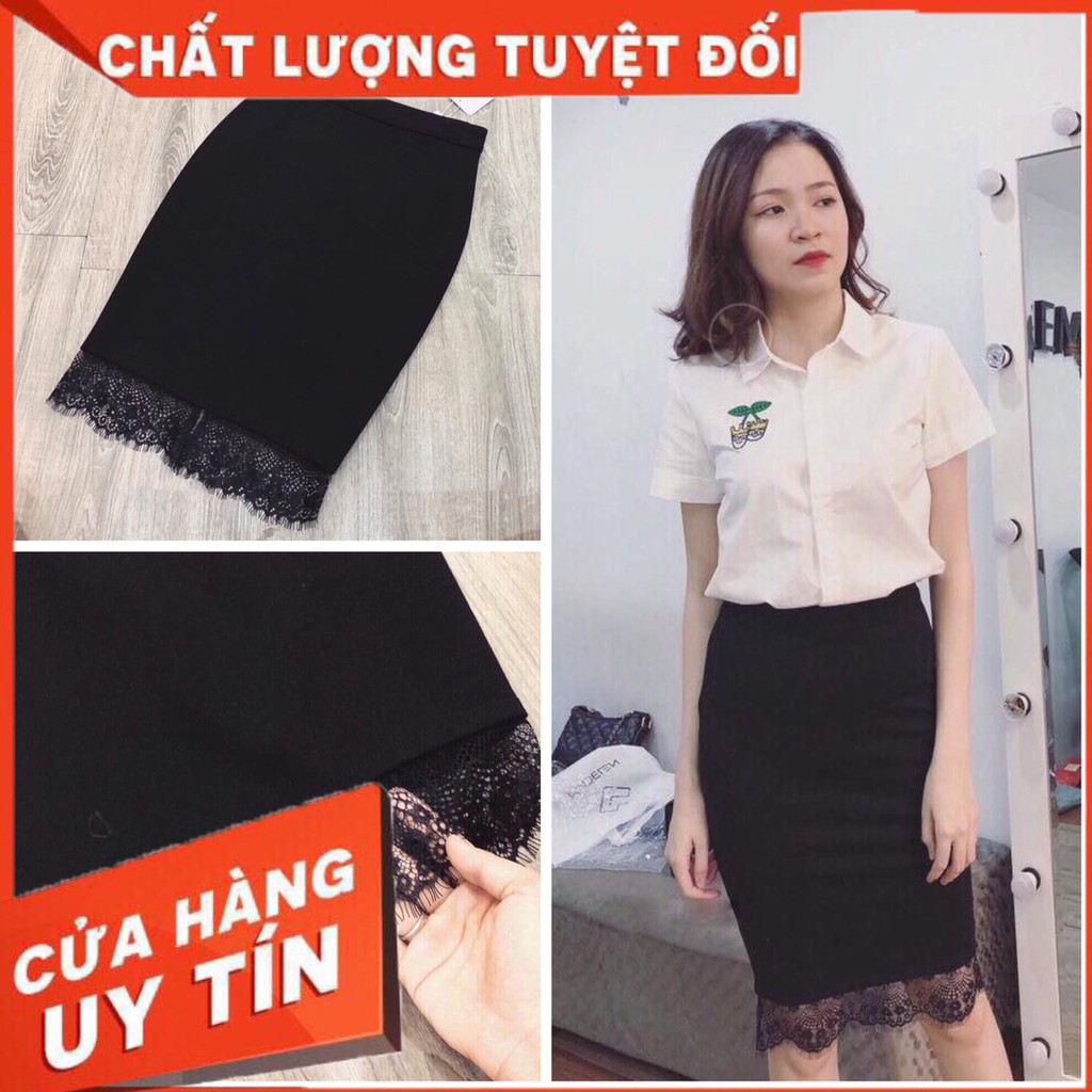 Chân Váy Bút Chì Phối Ren Công Sở Tôn Dáng Co Dãn Thoải Mái