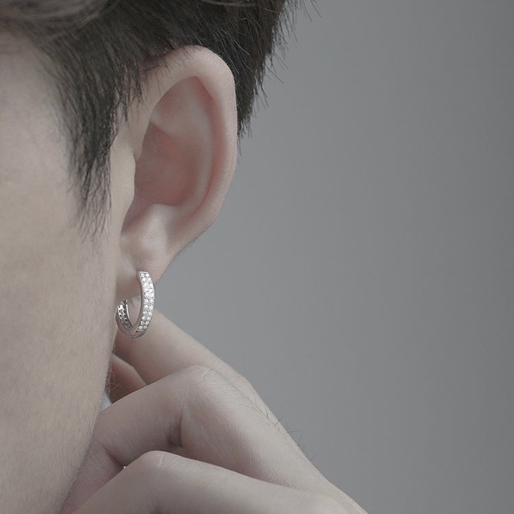 Khuyên tai nam nữ bạc 925 vòng tròn đính đá chốt bấm, bông tai bạc đơn giản cá tính unisex Duyson Silver [KVDDKX2]