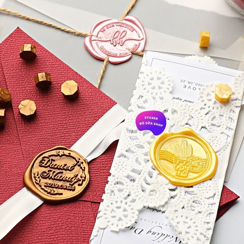 Combo nến, muỗng, lò đun sáp dụng cụ làm sáp đóng dấu trang trí sổ tay phong bì thư vintage Stickerbosuashop