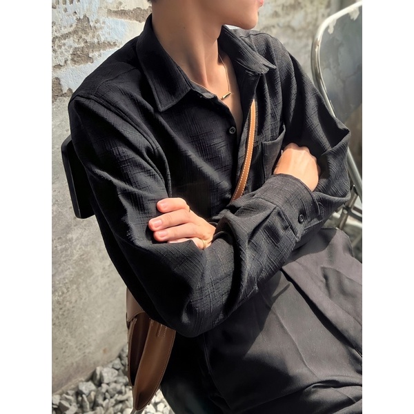 Áo Sơ Mi Nam Basic Unisex Vải Linen Xước Trắng/Đen Phong Cách Hàn Quốc Mr Smile 99 Shop