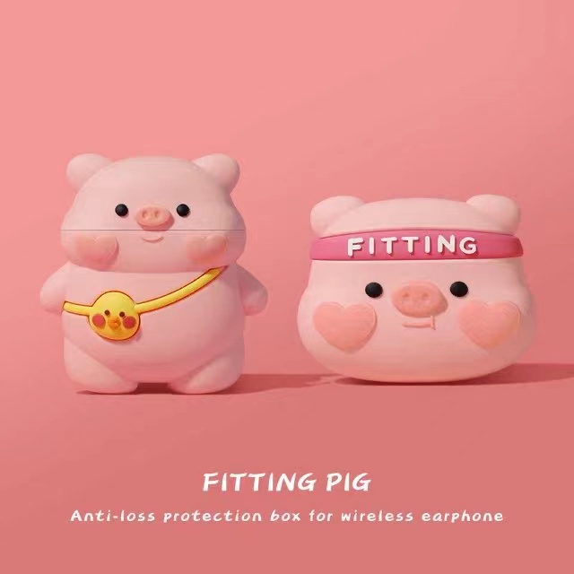 Vỏ bảo vệ hộp sạc tai nghe hình heo con dễ thương 3D thích hợp cho Airpods 1 / 2 Pro