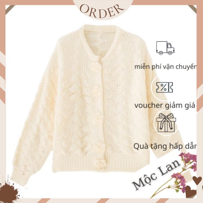 (MộcLan ORDER) Áo cardigan len nữ, áo len nữ kiểu bánh bèo phối cúc hoa siêu xinh | BigBuy360 - bigbuy360.vn