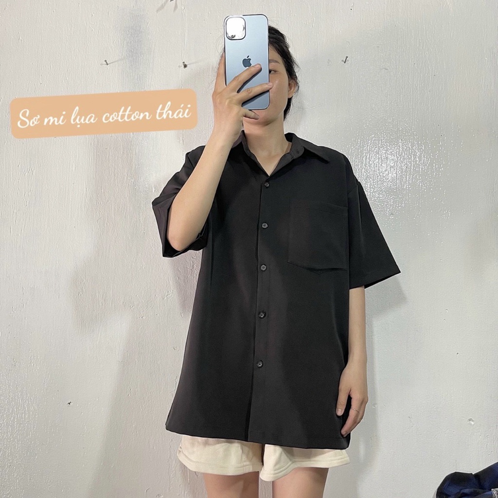 Áo Sơ Mi TAY NGẮN FORM RỘNG NAM NỮ Trẻ Trung Năng Động - Chất vải lụa mềm rũ