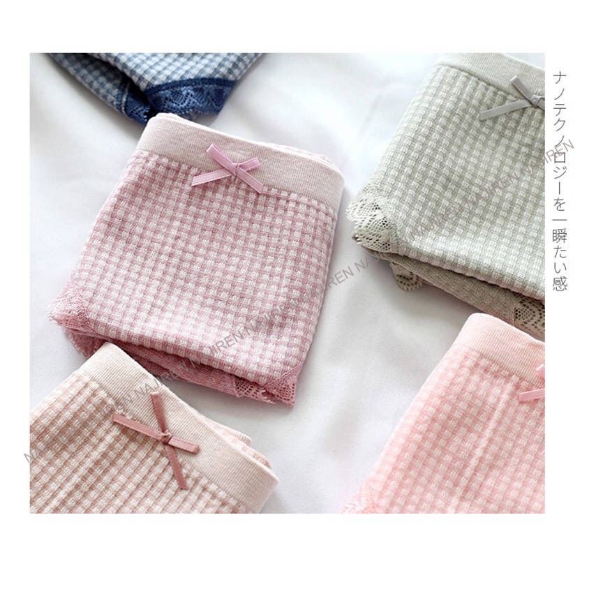 Hộp 5 Chiếc Quần Chíp Nữ Cotton Viền Ren Kháng Khuẩn,Quần Lót nữ Kẻ ô vuông Cao Cấp Nhiều Màu Dễ Thương QL04