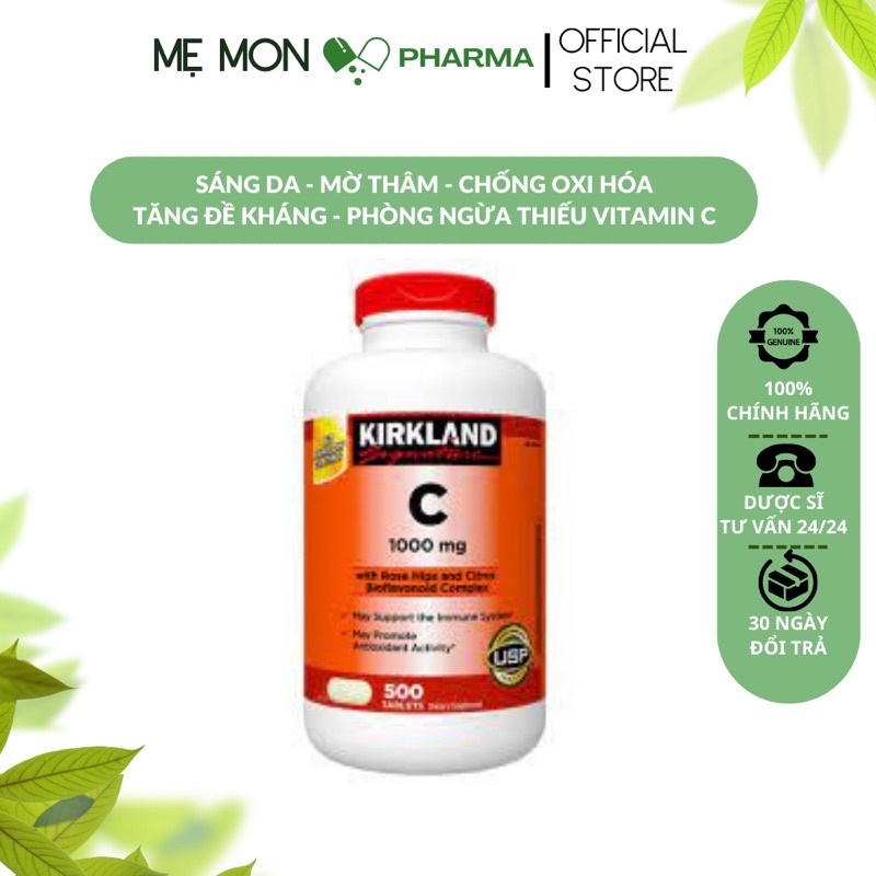 Vitamin C 1000 mg Kirkland (Lọ 500 Viên)- Tăng Đề Kháng,Chống Oxy Hóa,Mờ Thâm Sáng Da