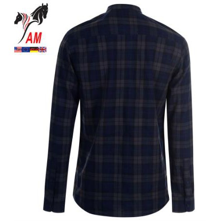 [100%[ cotton] Áo Sơ Mi Nam Pierre Cardin Grandad Collar Flannel Shirt Mens Cao Cấp (Teal/Navy - Size EU - Xách tay UK))