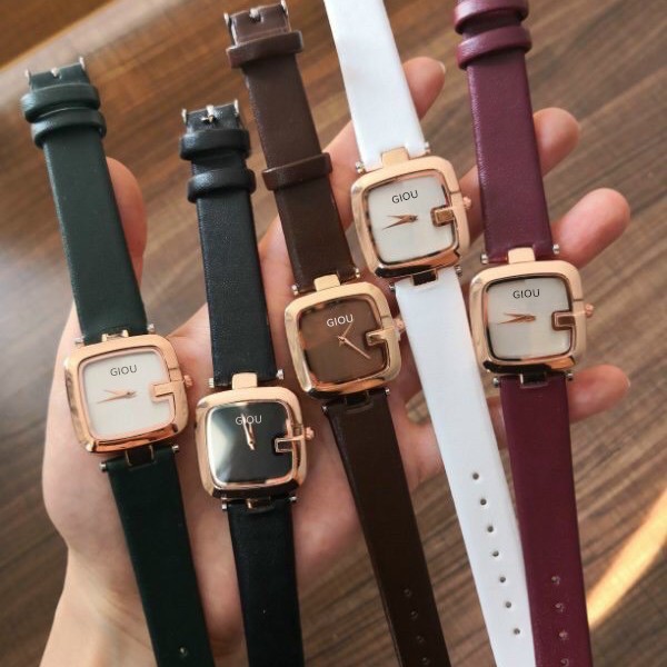 Đồng hồ thời trang nữ GIOU dây da mềm êm tay chạy 2 kim độc đáo, mặc vuông cực đẹp