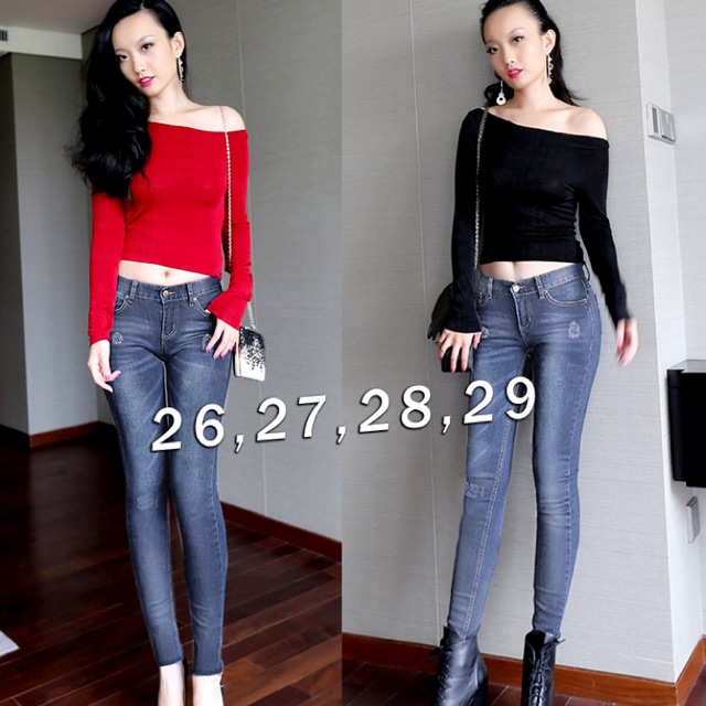 QD1562156-Quần jean lưng cao 1 nút wash cào nhẹ 2 bên