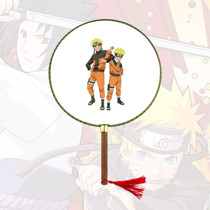 Quạt tròn cổ trang in hình NARUTO cán gỗ quà tặng độc đáo xinh xắn chibi anime