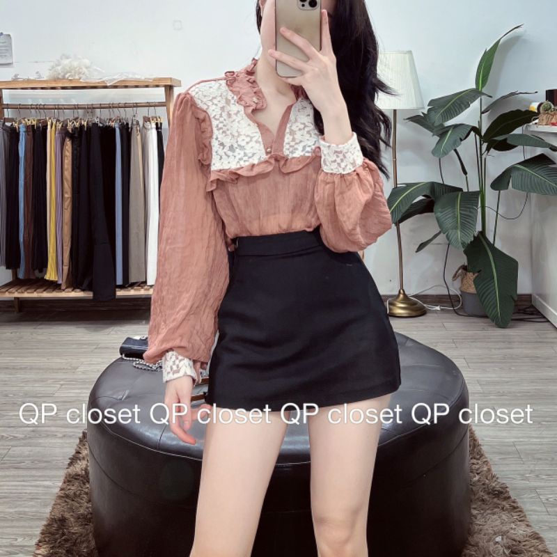 Áo sơmi tơ ren ngực
