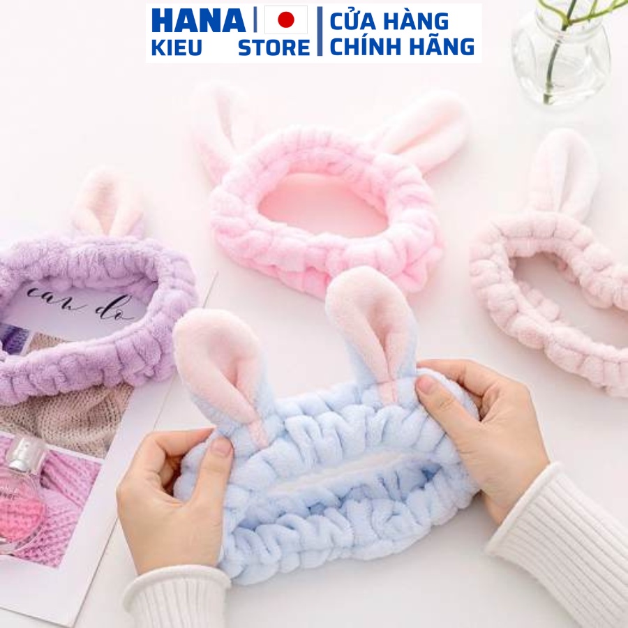 Băng đô rửa mặt trang điểm tai thỏ bằng nhung dễ thương